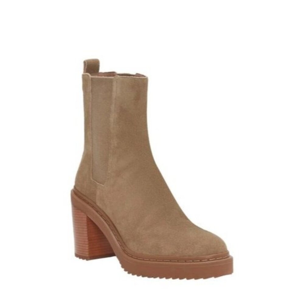 LOUISE ET CIE woman's Varsan Platform Chelsea Boot In Sandstorm Suede size 8.5